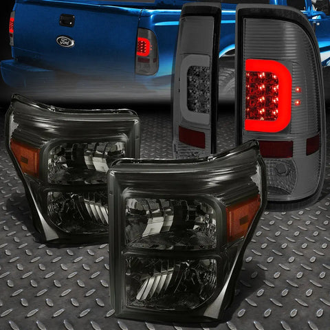 [Led C-Bar]2011-2016 Ford Super Duty Smoked Tail Light+Amber Side Headlight Speed Daddy