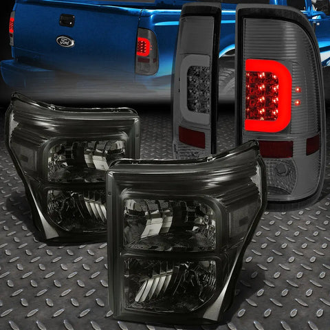 [Led C-Bar]2011-2016 Ford Super Duty Smoked Tail Light+Clear Side Headlight Speed Daddy