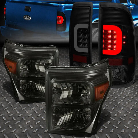 [Led C-Bar]2011-2016 Ford Super Duty Tinted Tail Light+Amber Side Headlight Speed Daddy