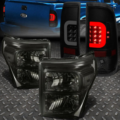 [Led C-Bar]2011-2016 Ford Super Duty Tinted Tail Light+Clear Side Headlight Speed Daddy