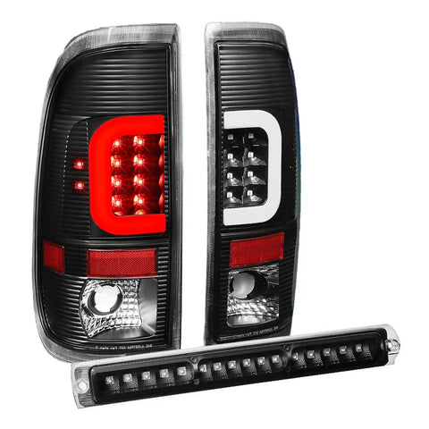 [Led C-Bar]Fit 1997-2004 Ford F-150/F-250 Black Tail Light+Third 3Rd Brake Lamp DNA MOTORING