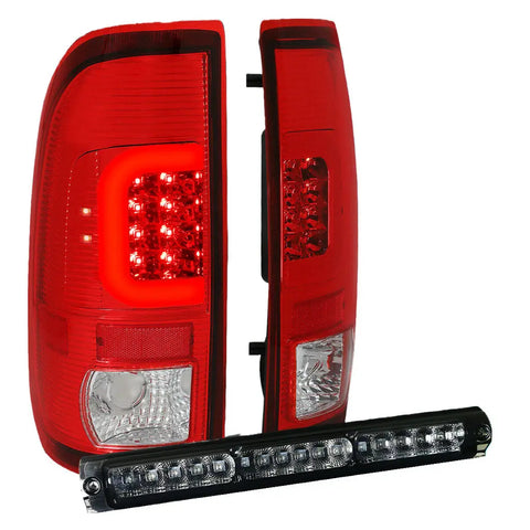 [Led C-Bar]Fit 1997-2004 Ford F-150/F-250 Red Tail Light+Third 3Rd Brake Lamp DNA MOTORING