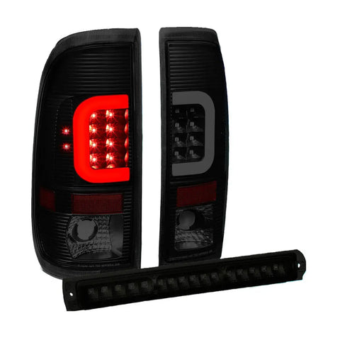 [Led C-Bar]Fit 1997-2004 Ford F-150/F-250 Tinted Tail Light+Third 3Rd Brake Lamp DNA MOTORING