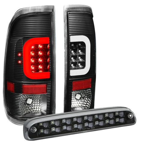 [Led C-Bar]Fit 2008-2016 Ford Super Duty Black Tail Light+Third 3Rd Brake Lamp DNA MOTORING