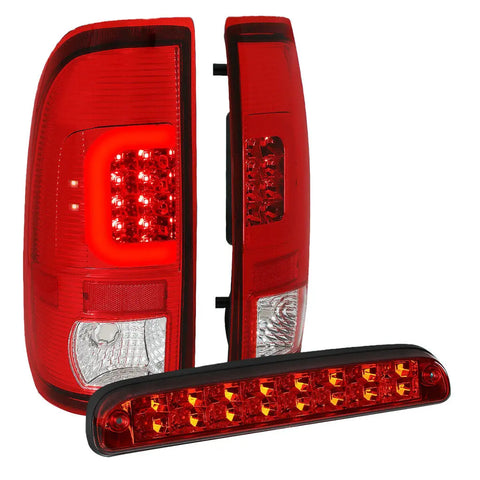 [Led C-Bar]Fit 2008-2016 Ford Super Duty Red Tail Light+Third 3Rd Brake Lamp DNA MOTORING