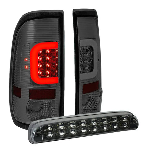 [Led C-Bar]Fit 2008-2016 Ford Super Duty Smoked Tail Light+Third 3Rd Brake Lamp DNA MOTORING