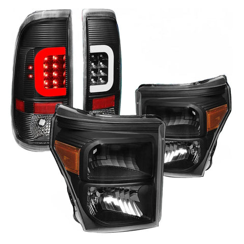 [Led C-Bar]Fit 2011-2016 Ford Super Duty Black Tail Light+Amber Side Headlight DNA MOTORING