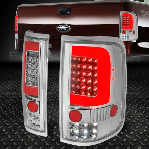 [Led C-Shape]04-08 Ford F150 Lobo Tail Light Rear Brake Reverse Lamps Chrome Speed Daddy