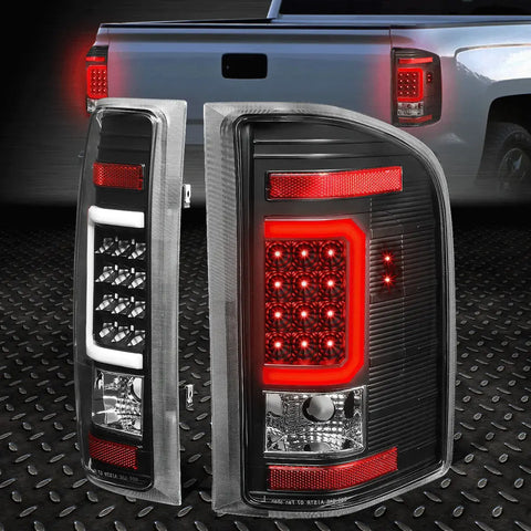 [Led C-Tube Bar] 07-14 Chevy Silverado Tail Light Brake Lamps Black/Clear Speed Daddy