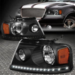 [Led Drl] 04-08 Ford F150 Lincoln Mark Lt Headlight Head Lamps Black/Amber Speed Daddy