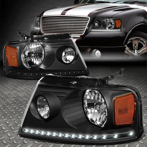 [Led Drl] 04-08 Ford F150 Lincoln Mark Lt Headlight Head Lamps Black/Amber Speed Daddy