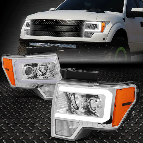 [Led Drl] 09-14 Ford F150 F-150 Chrome Amber Projector Headlight Head Lamps Speed Daddy