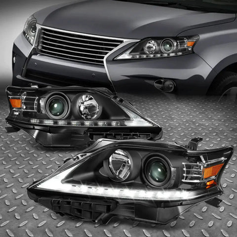 [Led Drl] 13-15 Lexus Rx350 Rx450H Projector Headlight Lamps Set Black/Amber Speed Daddy