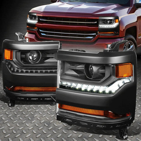 [Led Drl] 16-19 Chevy Silverado 1500 Black/Amber Hid Projector Headlights Speed Daddy