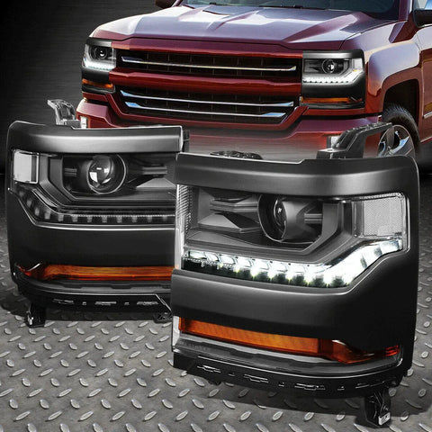 [Led Drl] 16-19 Chevy Silverado 1500 Black/Clear Hid Projector Headlights Speed Daddy