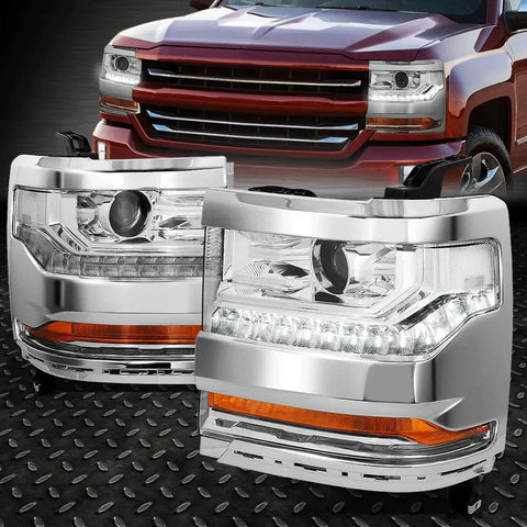 [Led Drl] 16-19 Chevy Silverado 1500 Chrome Housing Hid Projector Headlights Speed Daddy