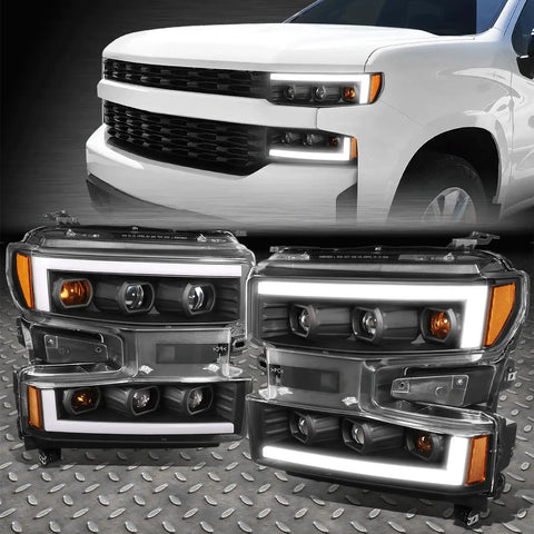 [Led Drl] 19-21 Chevy Silverado 1500 Quad Projector Headlights Black/Amber Speed Daddy