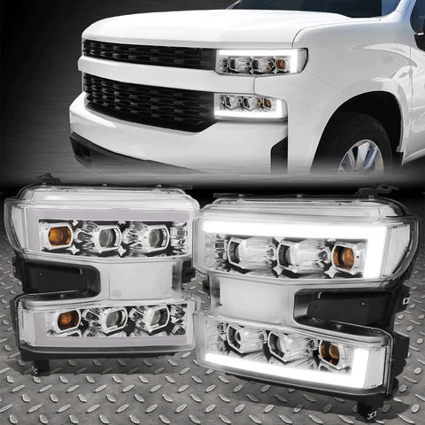 [Led Drl] 19-21 Chevy Silverado 1500 Quad Projector Headlights Chrome/Clear Speed Daddy