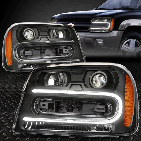 [Led Drl] 2002-2009 Chevy Trailblazer Pair Black Amber Projector Headlight Speed Daddy