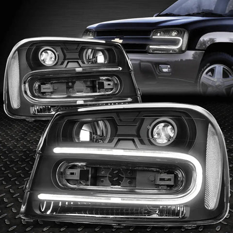 [Led Drl] 2002-2009 Chevy Trailblazer Pair Black Clear Projector Headlight Speed Daddy