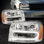 [Led Drl] 2002-2009 Chevy Trailblazer Pair Chrome Amber Projector Headlight Speed Daddy