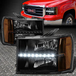 [Led Drl] 2007-2014 Gmc Sierra Black Housing Amber Side Headlight/Lamp Set Speed Daddy