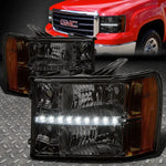 [Led Drl] 2007-2014 Gmc Sierra Smoked Housing Amber Side Headlight/Lamp Set Speed Daddy