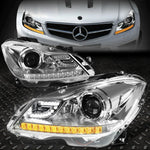 [Led Drl] 2012-2015 Mercedes C-Class Pair Chrome Housing Projector Headlight Speed Daddy