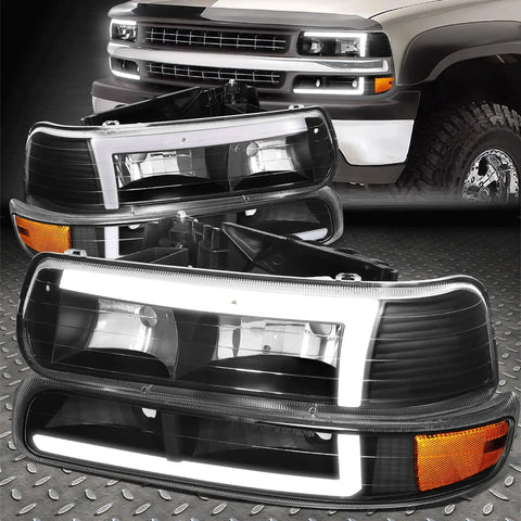 [Led Drl] 99-06 Silverado Suburban Headlight Bumper Signal Lamps Black/Amber Speed Daddy