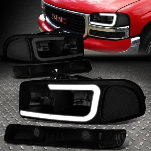 [Led Drl] 99-07 Gmc Sierra Yukon Headlight Bumper Lamps Black/Smoked/Clear Speed Daddy