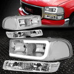 [Led Drl] 99-07 Gmc Sierra Yukon Xl 4Pcs Headlight Bumper Lamps Chrome/Clear Speed Daddy