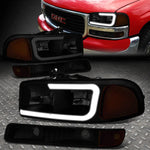 [Led Drl] 99-07 Gmc Sierra Yukon Xl 4Pcs Headlight Bumper Lamps Tinted/Amber Speed Daddy