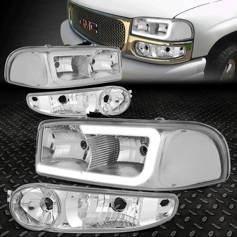 [Led Drl]00-07 Gmc Sierra Yukon Denali Headlight Signal Lamps Chrome/Clear Speed Daddy