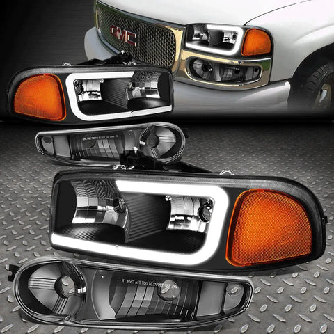 [Led Drl]00-07 Sierra Yukon Denali Headlight Bumper Signal Lamps Black/Amber Speed Daddy