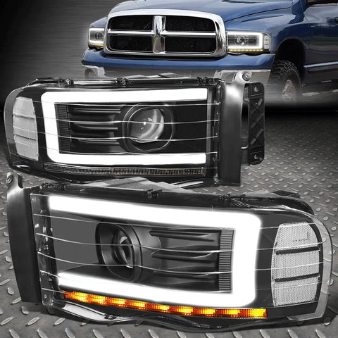 [Led Drl]02-05 Dodge Ram Sequential Turn Signal Projector Headlights Black Speed Daddy