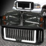 [Led Drl]05-07 Ford F250-F550 Smoked/Amber Headlights+Vertical Front Grille Speed Daddy