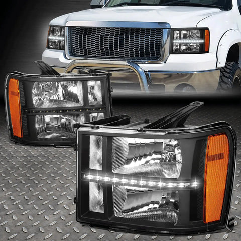 [Led Drl]07-14 Gmc Sierra 1500 2500 3500 Black/Amber Headlight Head Lamps Speed Daddy