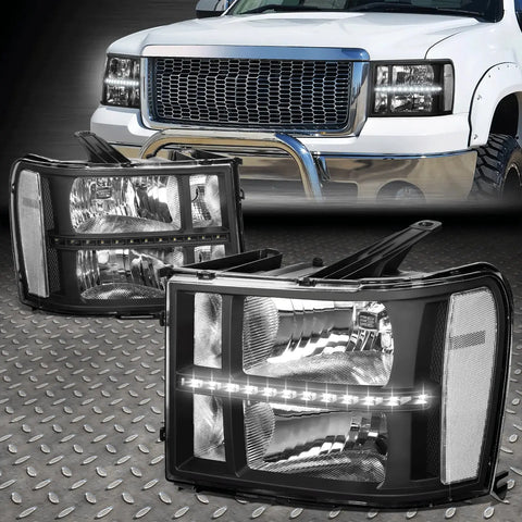 [Led Drl]07-14 Gmc Sierra 1500 2500 3500 Black/Clear Headlight Head Lamps Speed Daddy