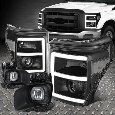 [Led Drl]11-16 F250-F550 Black/Clear Projector Headlights+Crystal Fog Lamps Speed Daddy