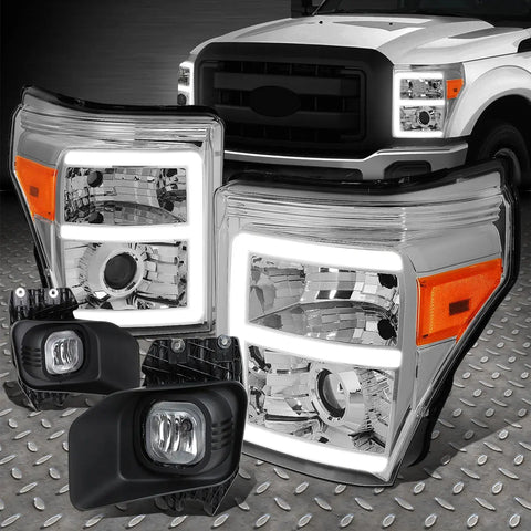 [Led Drl]11-16 F250-F550 Chrome/Amber Projector Headlights+Crystal Fog Lamps Speed Daddy