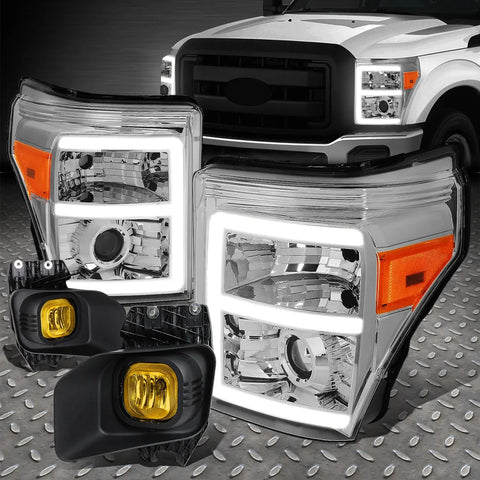 [Led Drl]11-16 F250-F550 Chrome/Amber Projector Headlights+Yellow Fog Lamps Speed Daddy