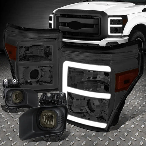 [Led Drl]11-16 F250-F550 Smoked/Amber Projector Headlights+Tinted Fog Lamps Speed Daddy