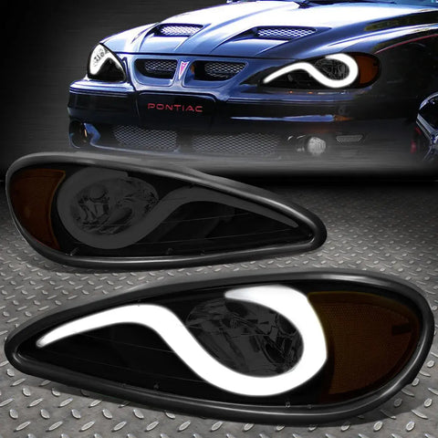 [Led Drl]1999-2005 Pontiac Grand Am Smoked Housing Amber Side Headlight/Lamp Speed Daddy