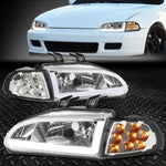 [Led Drl]92-95 Honda Civic 2/3Dr Chrome Housing Headlight Amber Signal Lamps Speed Daddy