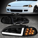 [Led Drl]92-95 Honda Civic 2/3Dr Smoked Housing Headlight Amber Signal Lamps Speed Daddy