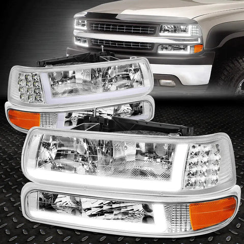 [Led Drl]99-02 Chevy Silverado 1500 2500 Hd Headlight+Bumper Lamps Assembly Speed Daddy