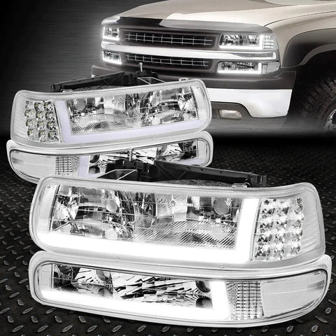 [Led Drl]99-02 Chevy Silverado 1500 2500 Hd Headlight+Bumper Lamps Chrome Speed Daddy