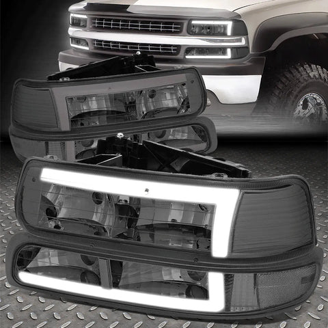 [Led Drl]99-06 Silverado Suburban Headlight Bumper Signal Lamps Smoked/Clear Speed Daddy