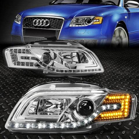 [Led Drl+Amber Signal]06-08 Audi A4/S4 B7 Chrome Housing Projector Headlight Speed Daddy