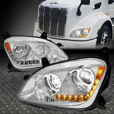 [Led Drl+Sequential Signal] 11-20 Peterbilt 579 Projector Headlight Chrome Speed Daddy